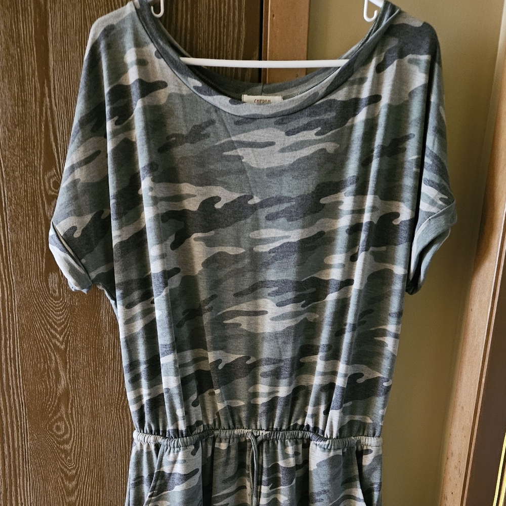 Camo Drawstring Waist Dress - Green Gray
